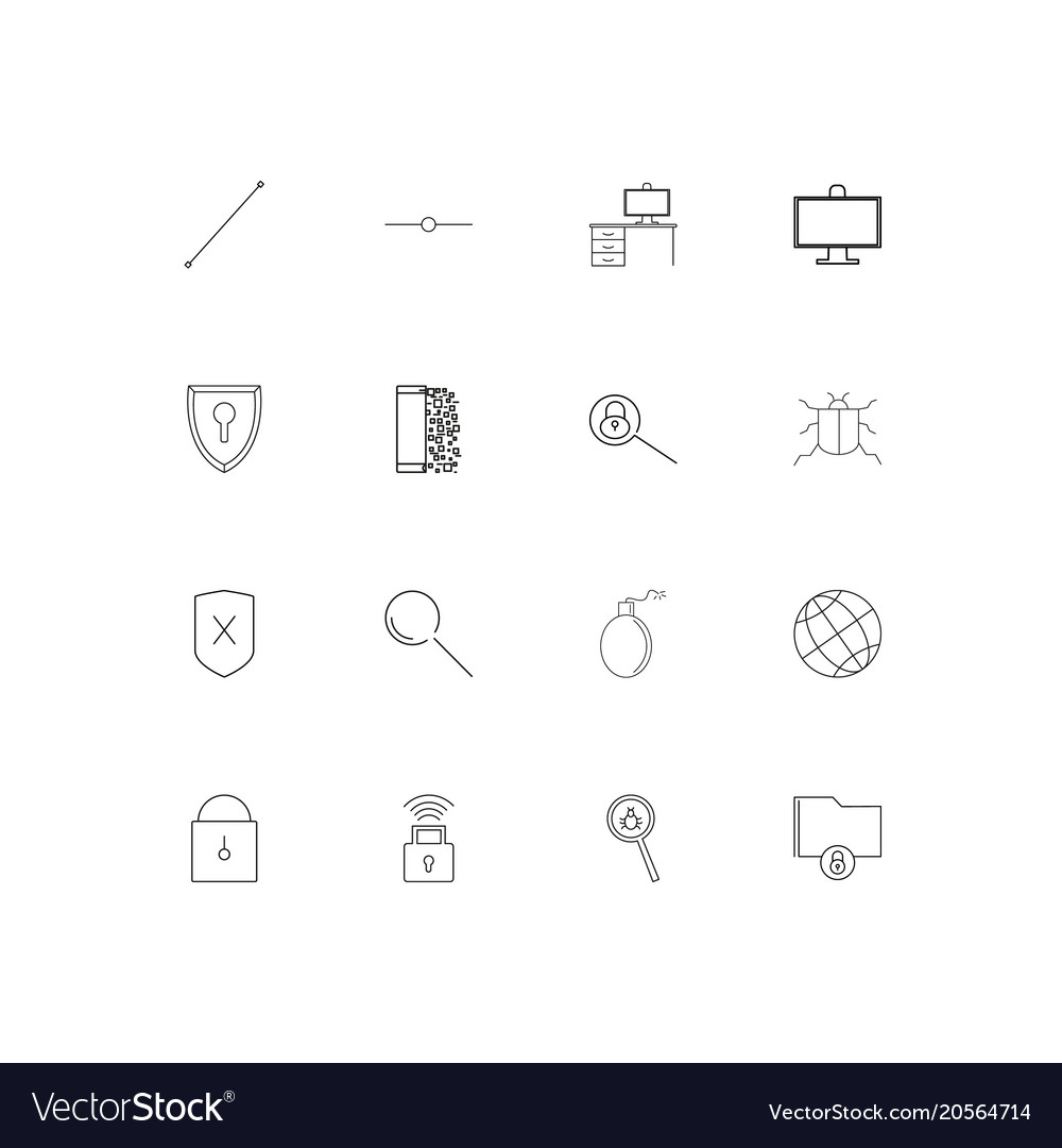 Internet security simple linear icons set