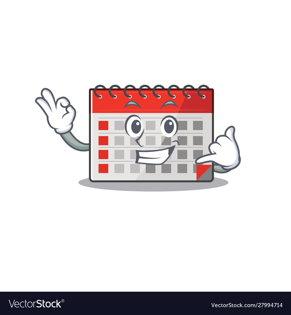 Mascot calendar with a cartoon call me Royalty Free Vector