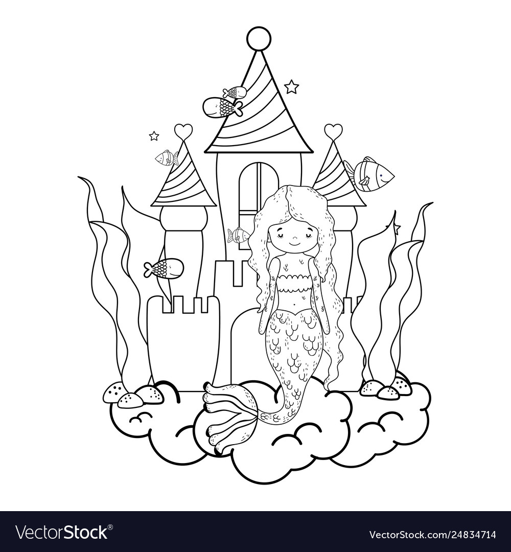 Mermaid with castle undersea scene Royalty Free Vector Image