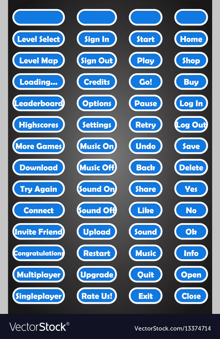 Set of text game buttons in flat style vector image Set of text game buttons in flat style