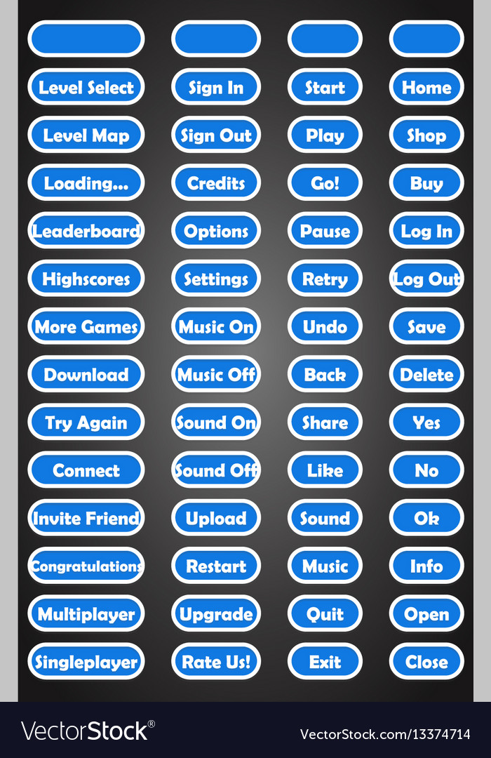 Set of text game buttons in flat style