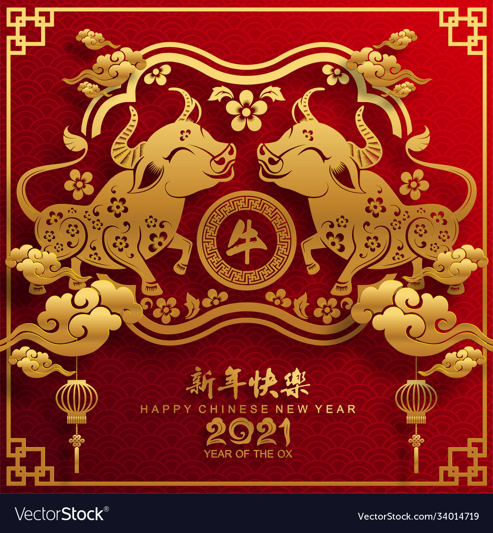 Chinese new 2021 bull asian background design Vector Image