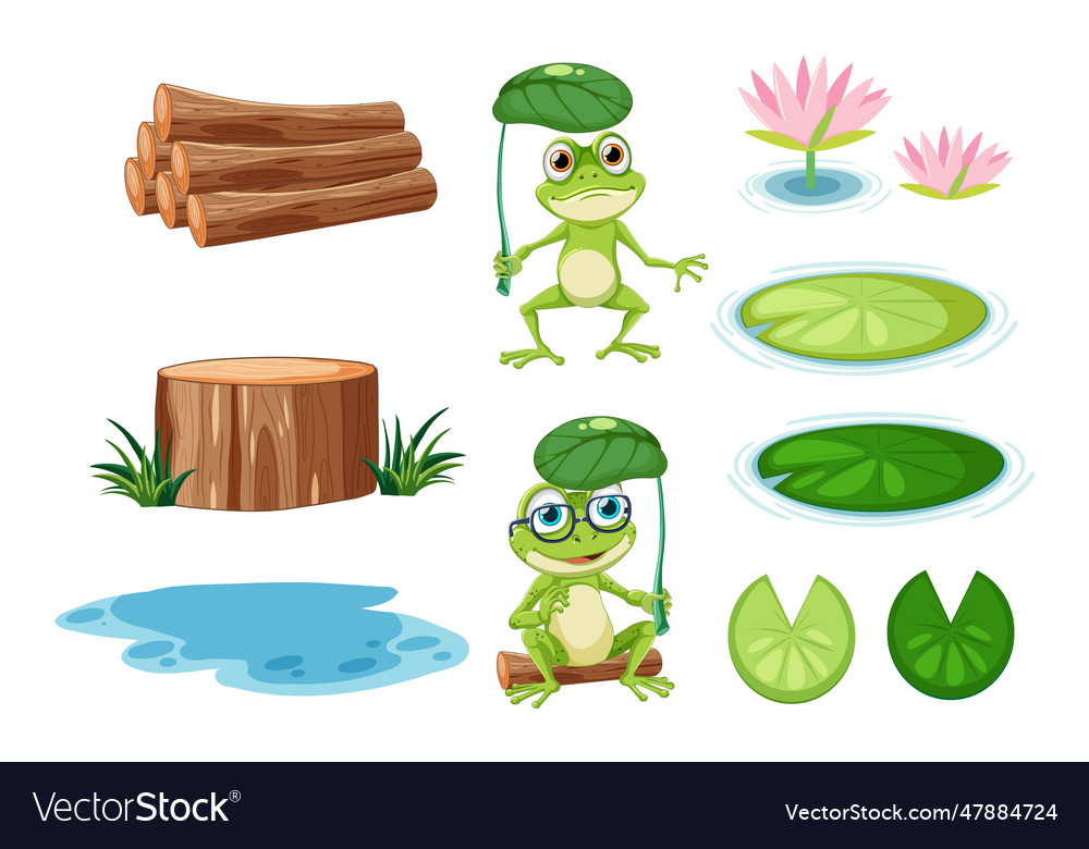 Green frog cartoon characters collection