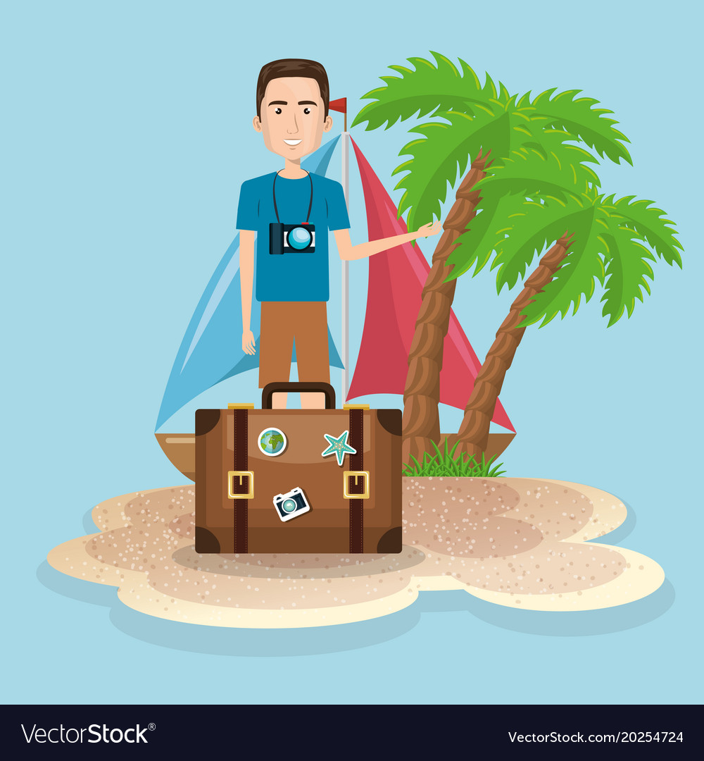 Man character on the beach Royalty Free Vector Image