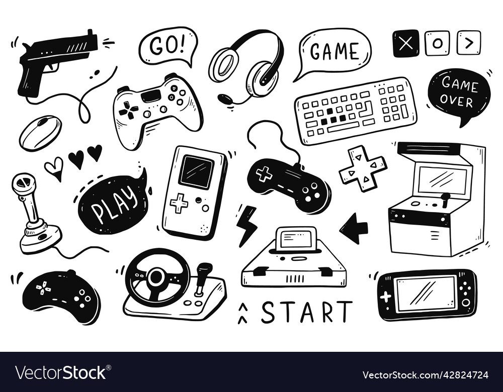 Premium Vector  Doodle gamer set illustration