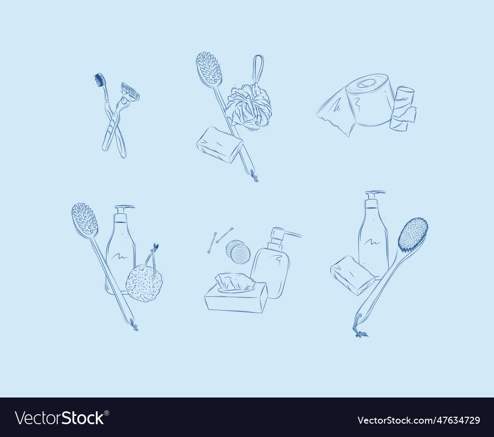 Hygiene bathroom accessories compositions blue Vector Image