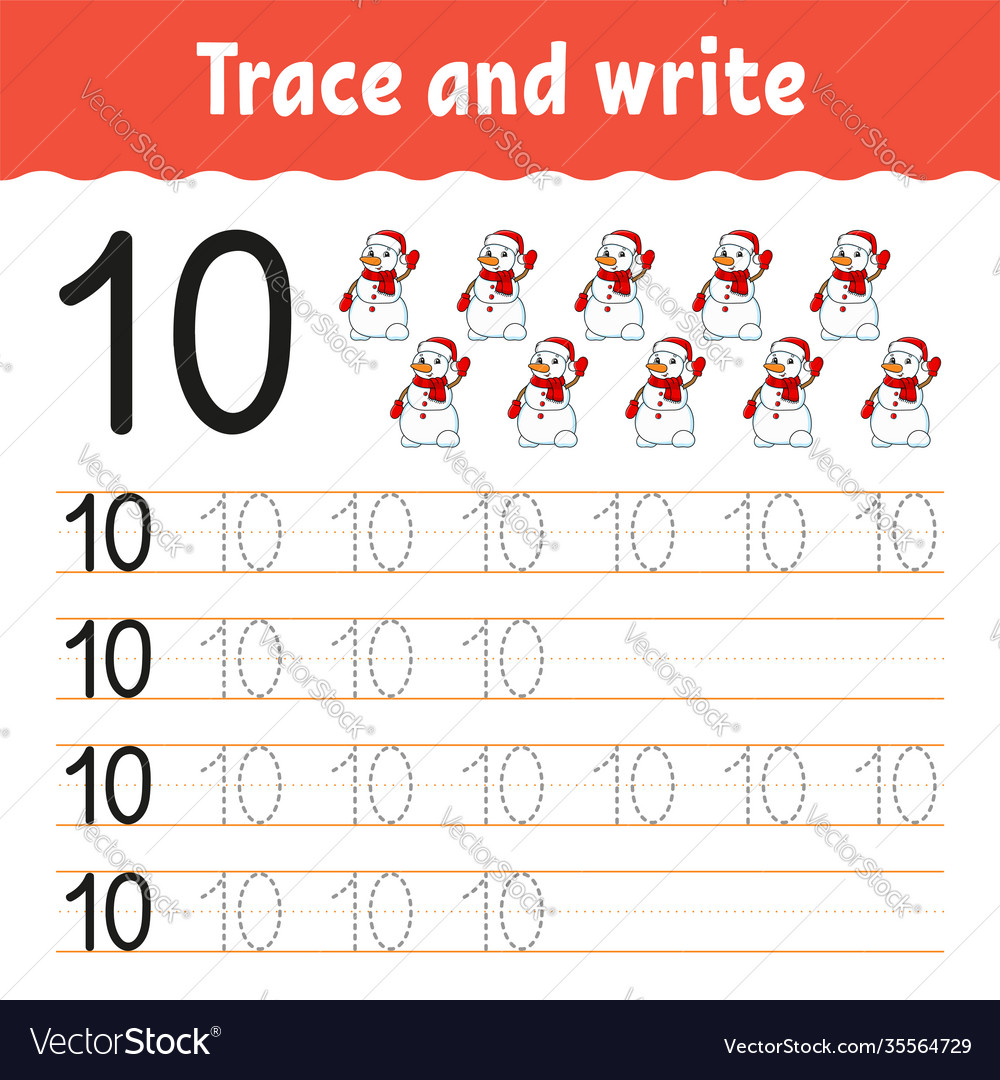 Learn numbers trace and write winter theme vector image Learn numbers trace and write winter theme
