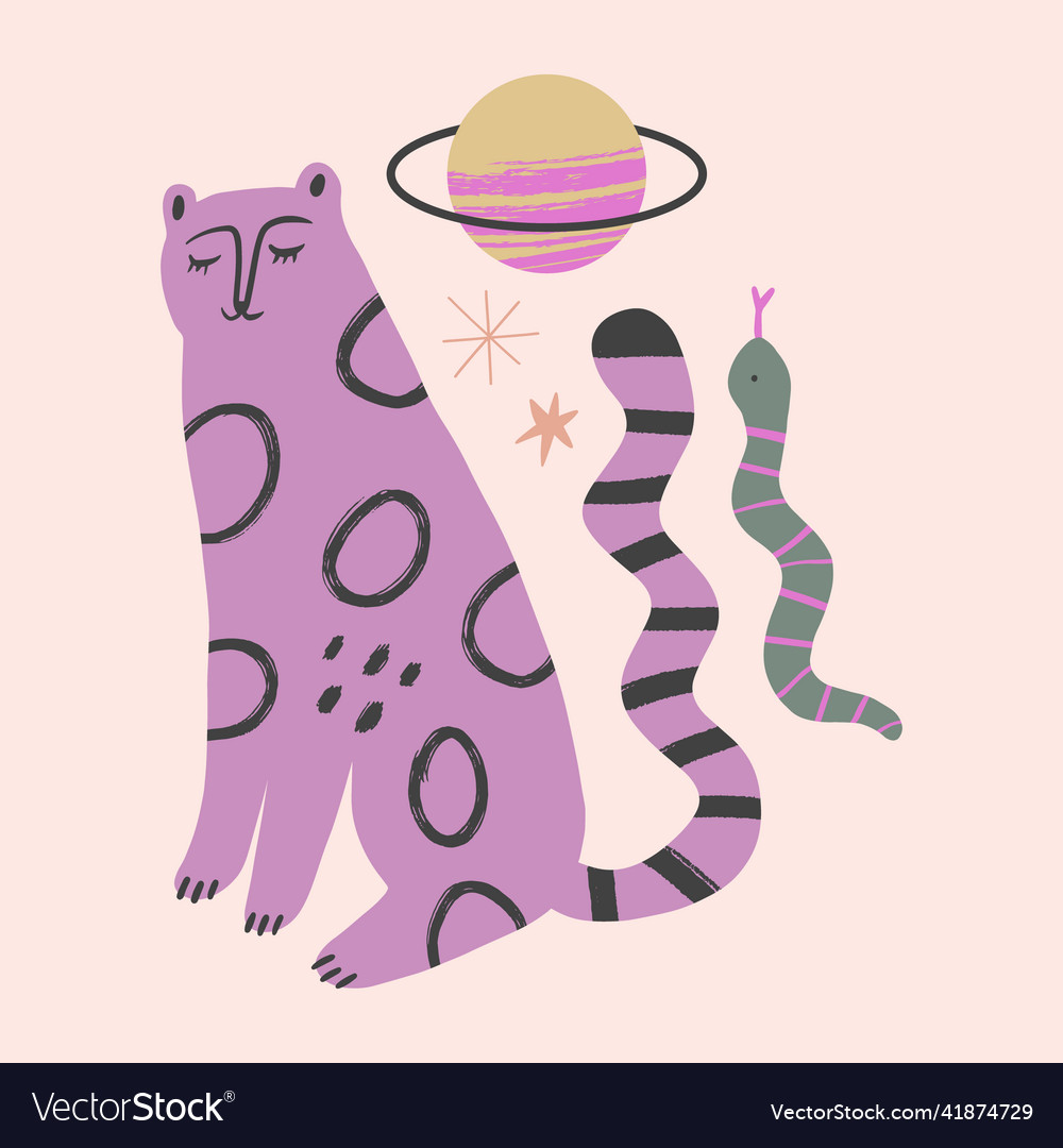 Magische Hexe Katze Boho Märchen vector image Magische Hexe Katze Boho Märchen