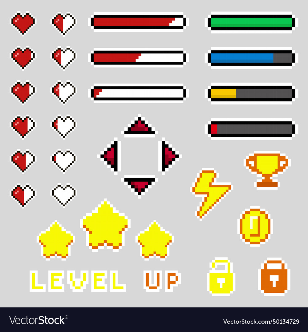 Pixel game elements life bar Royalty Free Vector Image