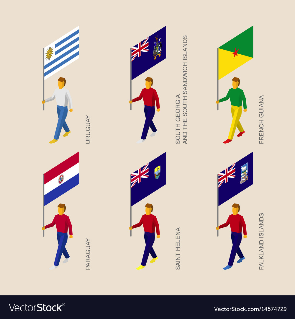 Set of 3d people with flags south america