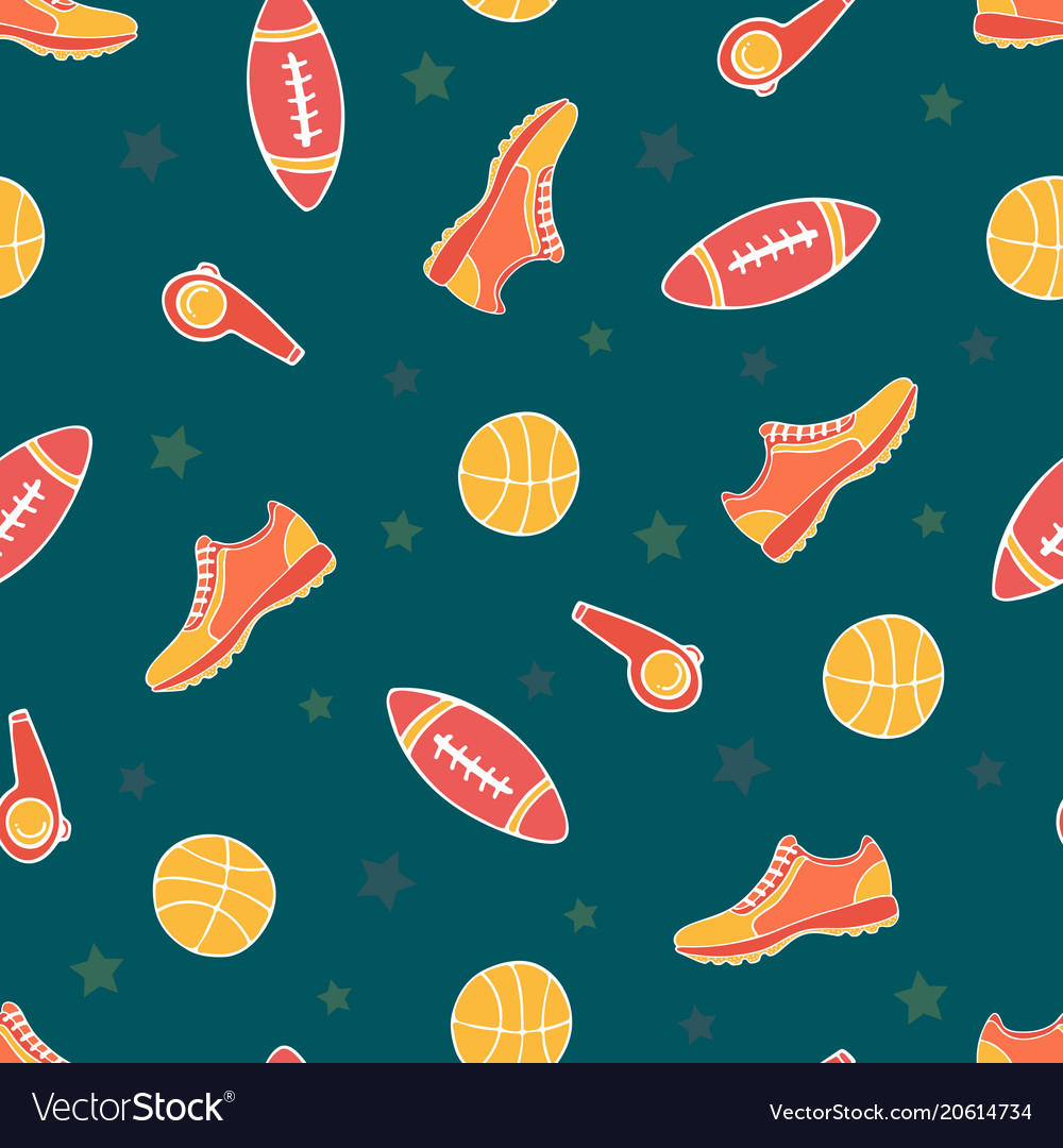 Bright seamless pattern with sports objects