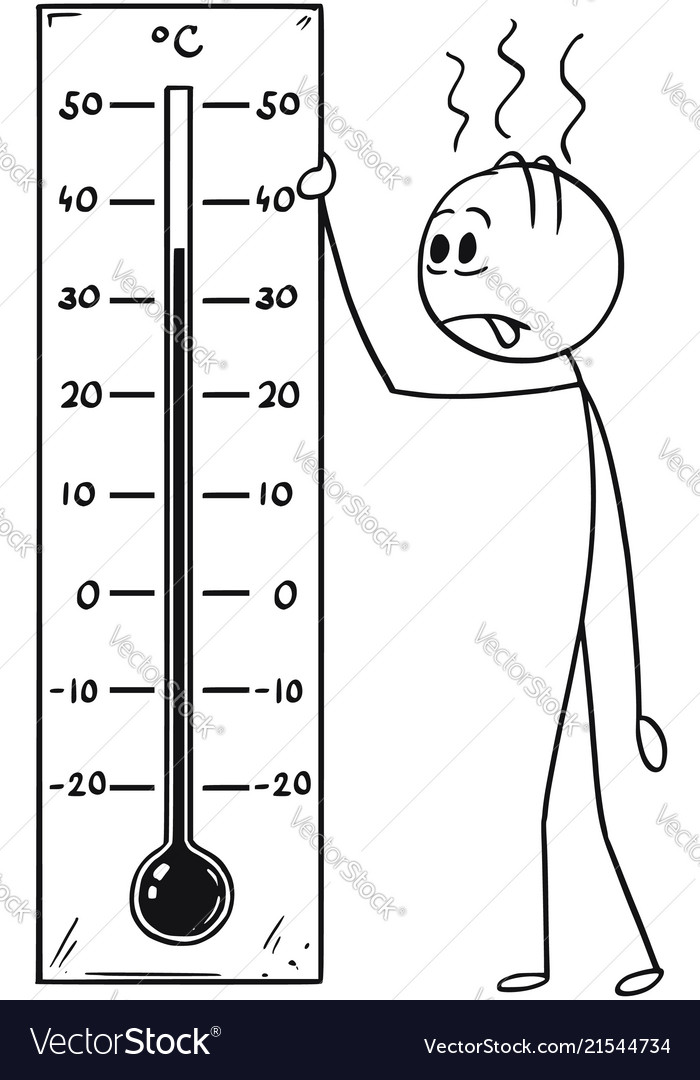 Karikatur des Mannes der das Celsius-Thermometer hält