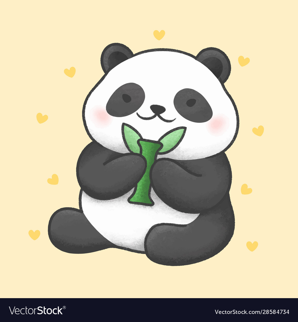 Cute panda bear cartoon hand drawn style Vector Image