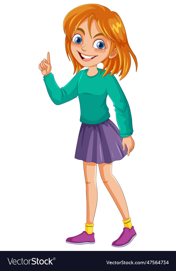 Cute woman pointing cartoon character