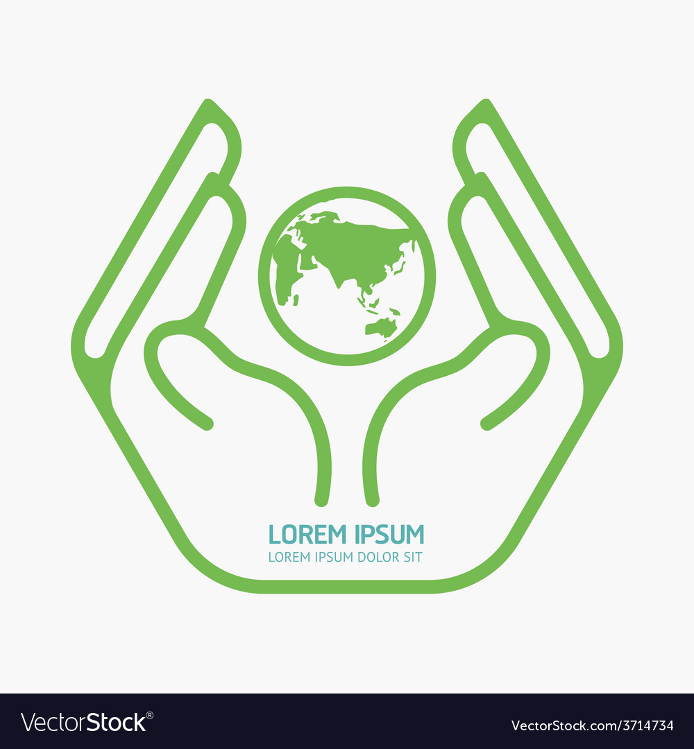 Hand holding world logo design safety care Vector Image