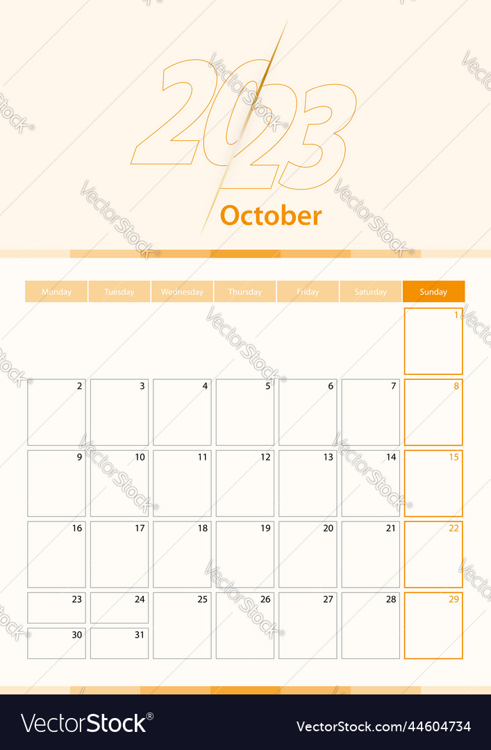 Modern vertical calendar sheet for october 2023