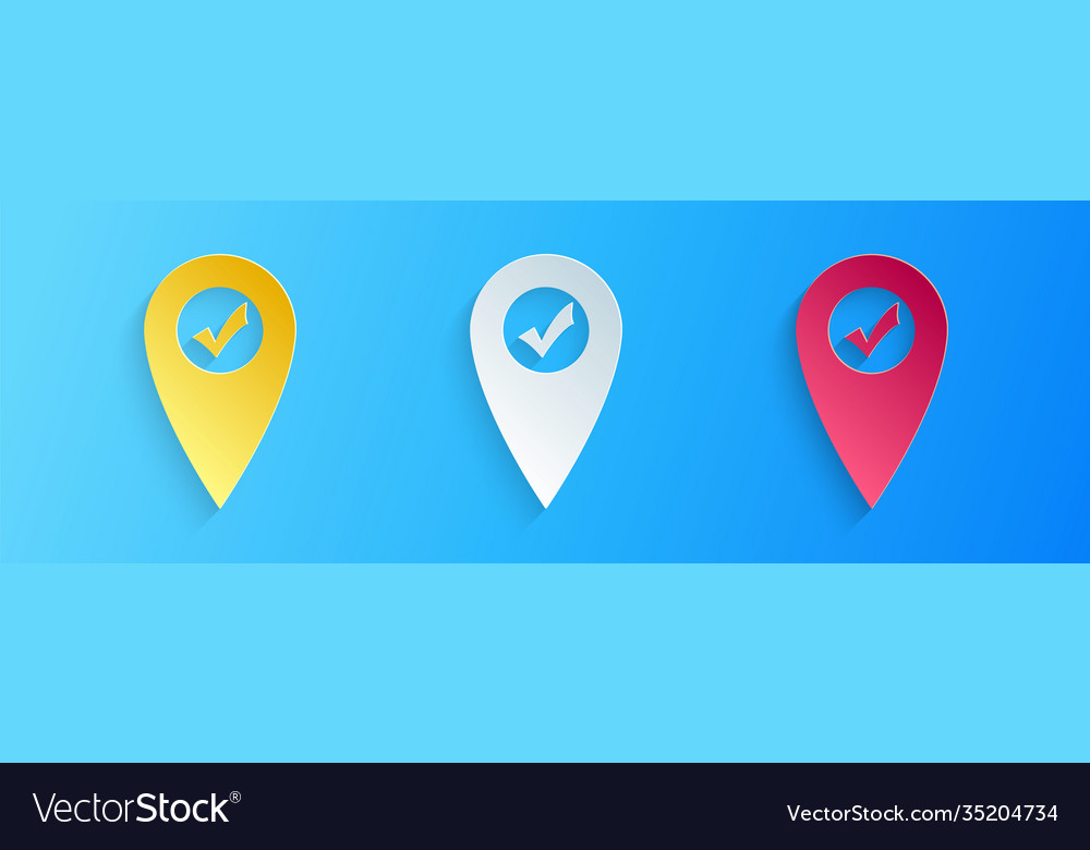 Papier schneiden Kartenzeiger mit Prüfzeichen Symbol vector image Papier schneiden Kartenzeiger mit Prüfzeichen Symbol