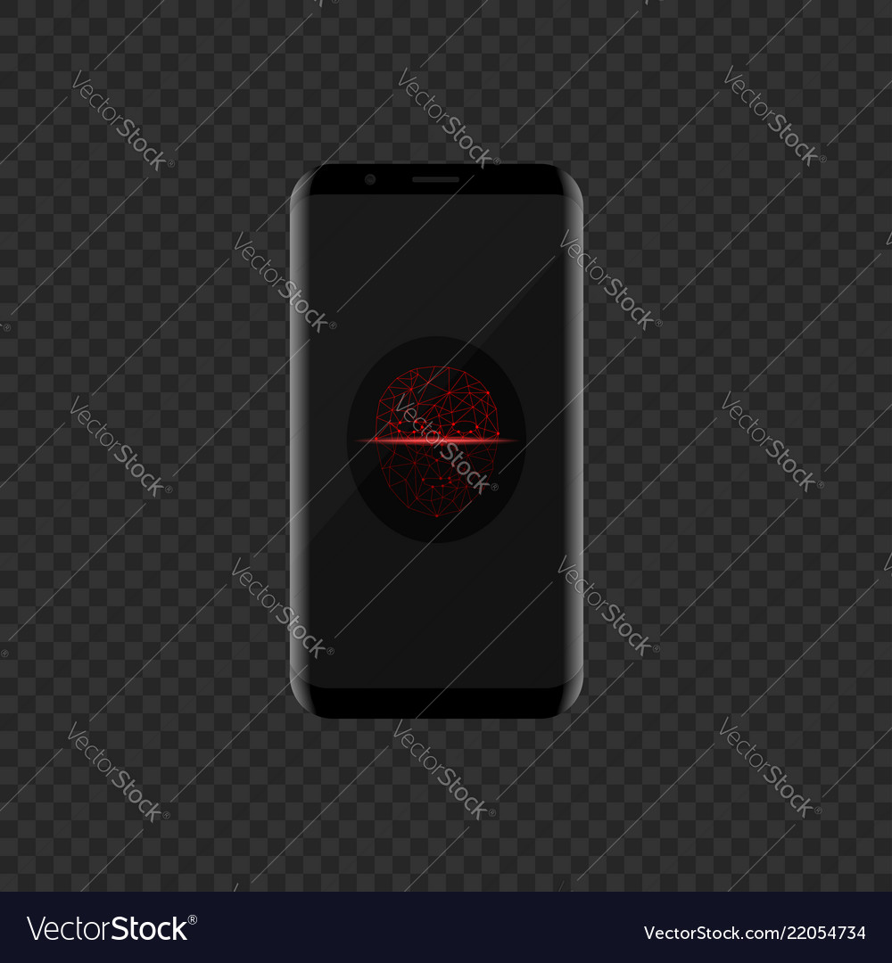 Smartphone with red face scan icon vector image Smartphone with red face scan icon
