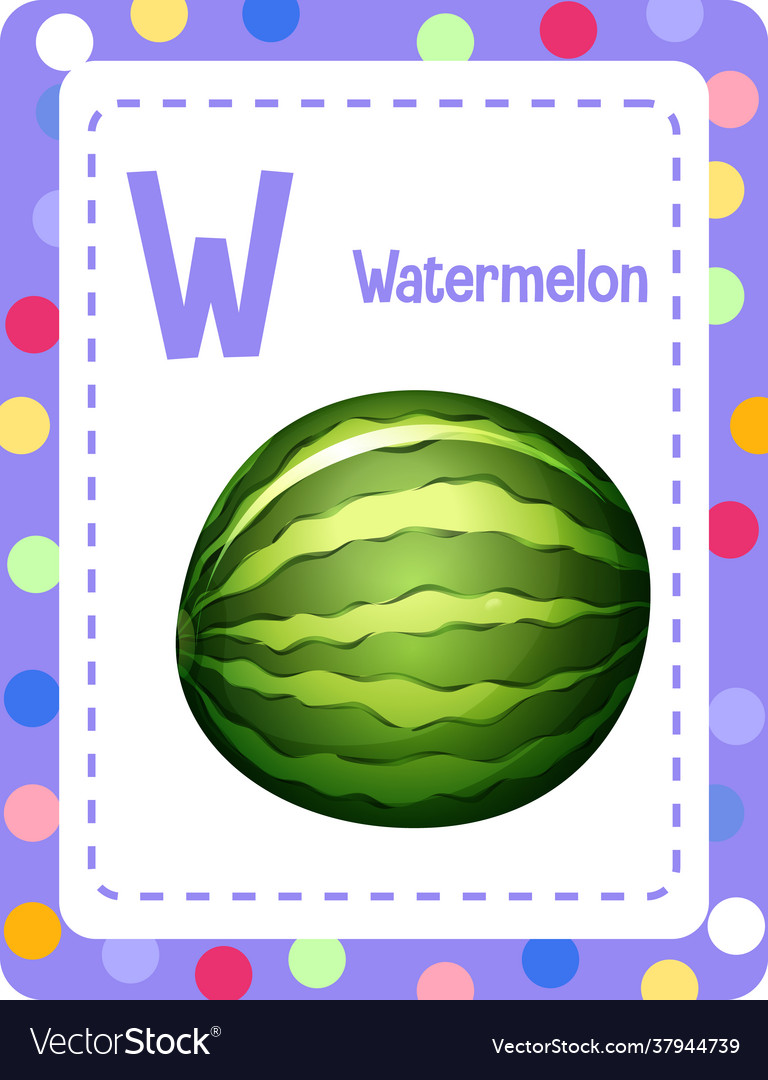 Alphabet flashcard with letter w for watermelon