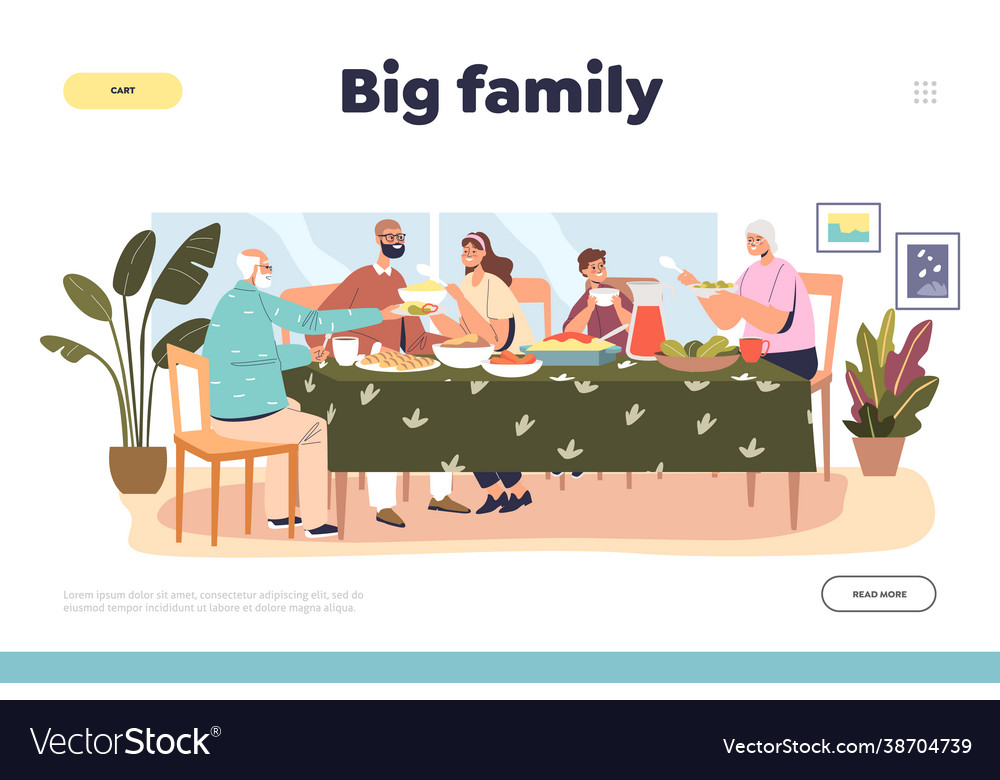 Big family dinner together concept landing page