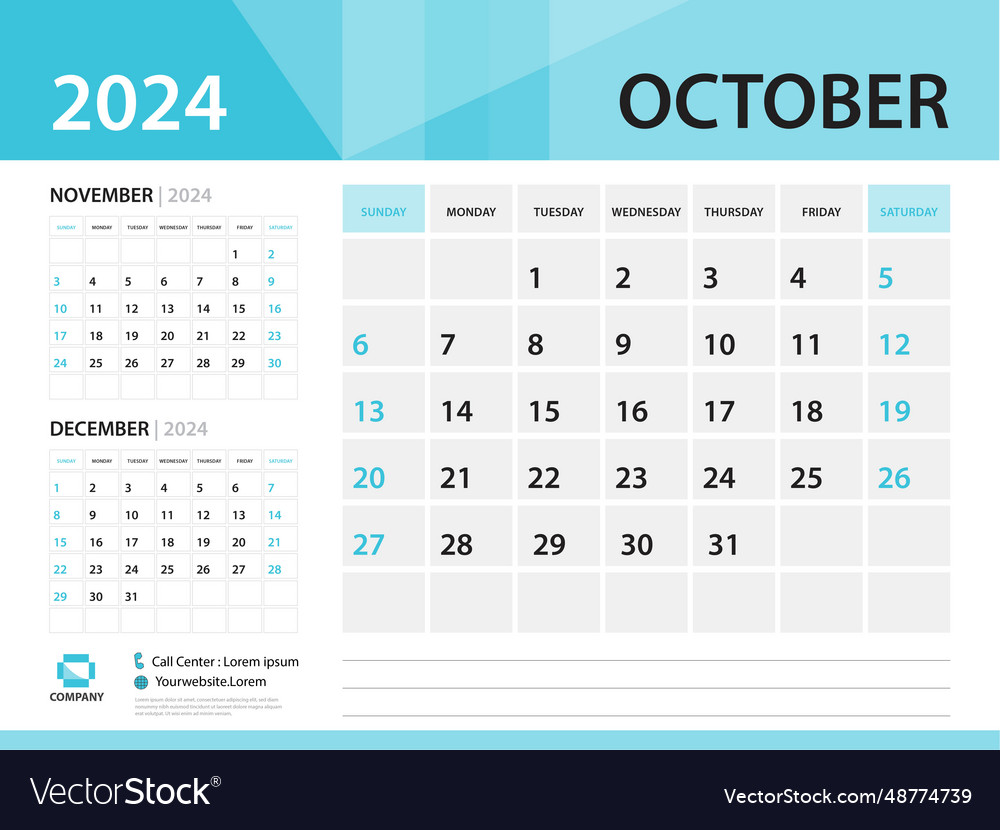 Calendar 2024 template october year desk Vector Image