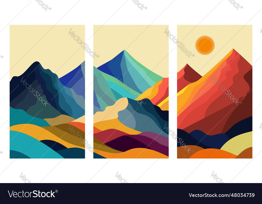 Collage with colorful mountains Royalty Free Vector Image