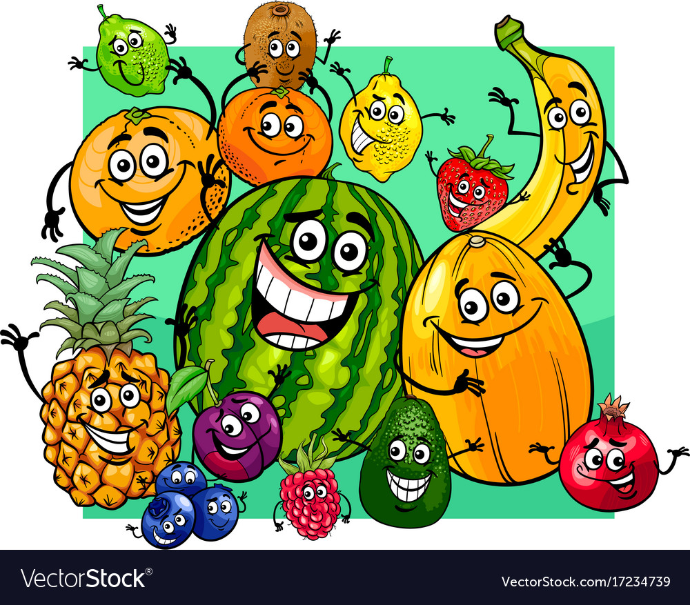Cute fruit characters group cartoon Royalty Free Vector Cute fruit characters group cartoon Royalty Free Vector