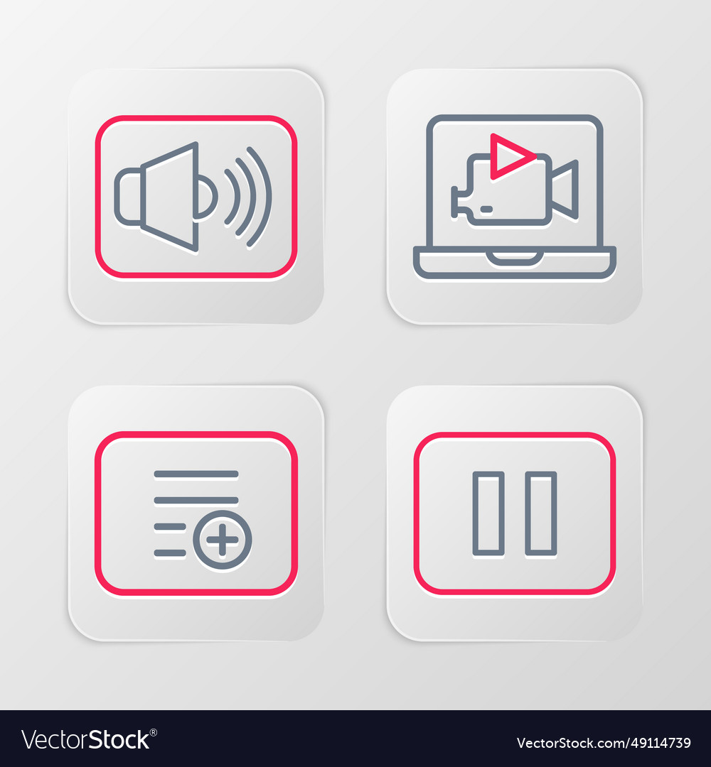 Set line pause button add playlist online video vector image Set line pause button add playlist online video