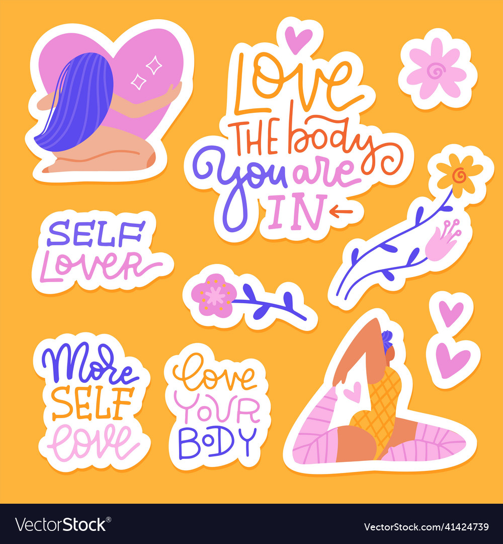 Set Of Self Love Lettering Quotes With Female Vector Image 0276