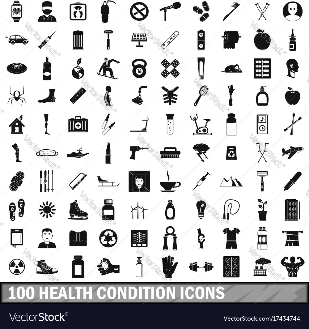 100 health condition icons set simple style Vector Image