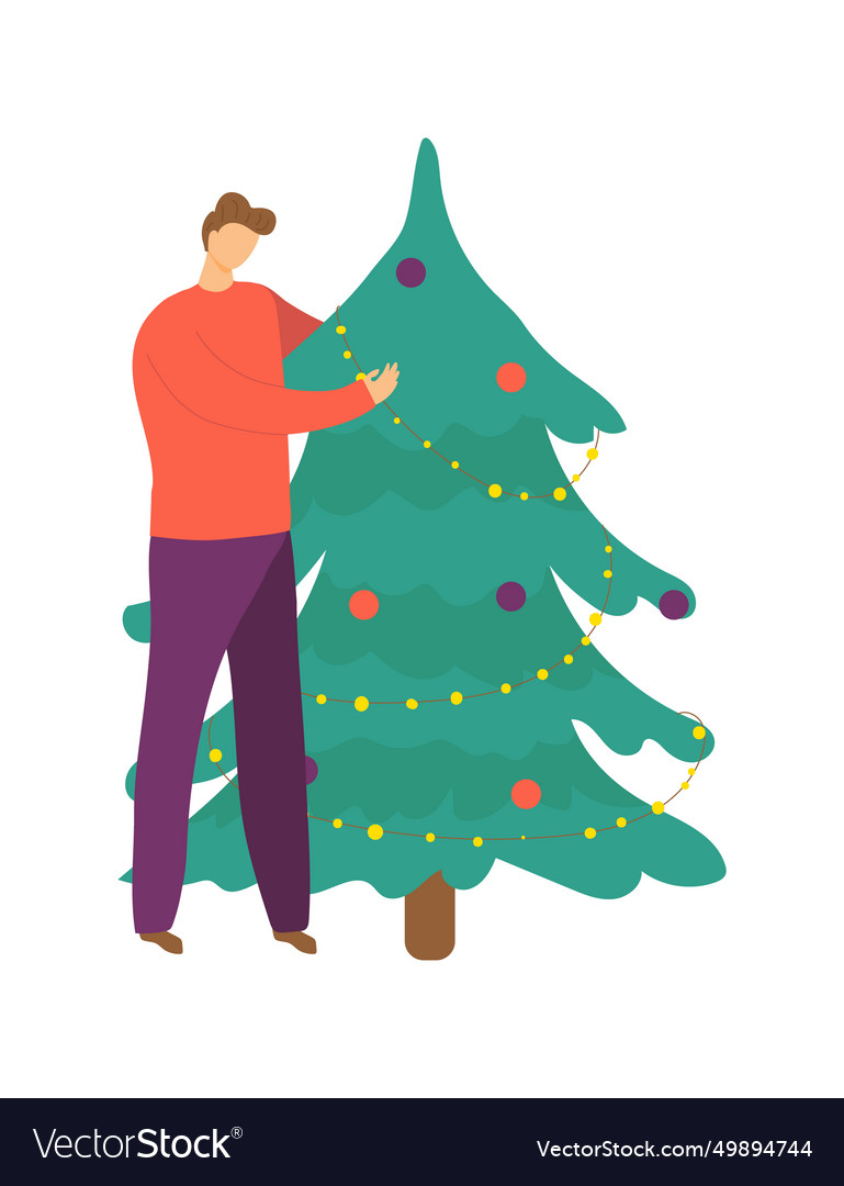 Cheerful male standing christmas tree man Vector Image