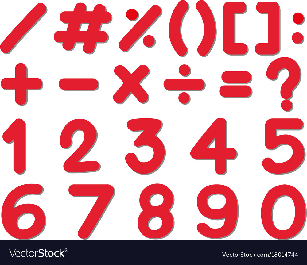 Font design for numbers and signs in red color Vector Image