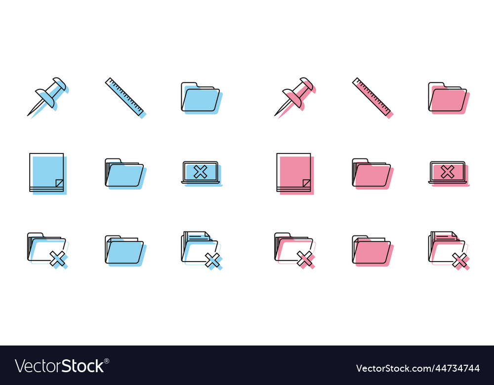 Set line delete folder document push pin laptop vector image Set line delete folder document push pin laptop