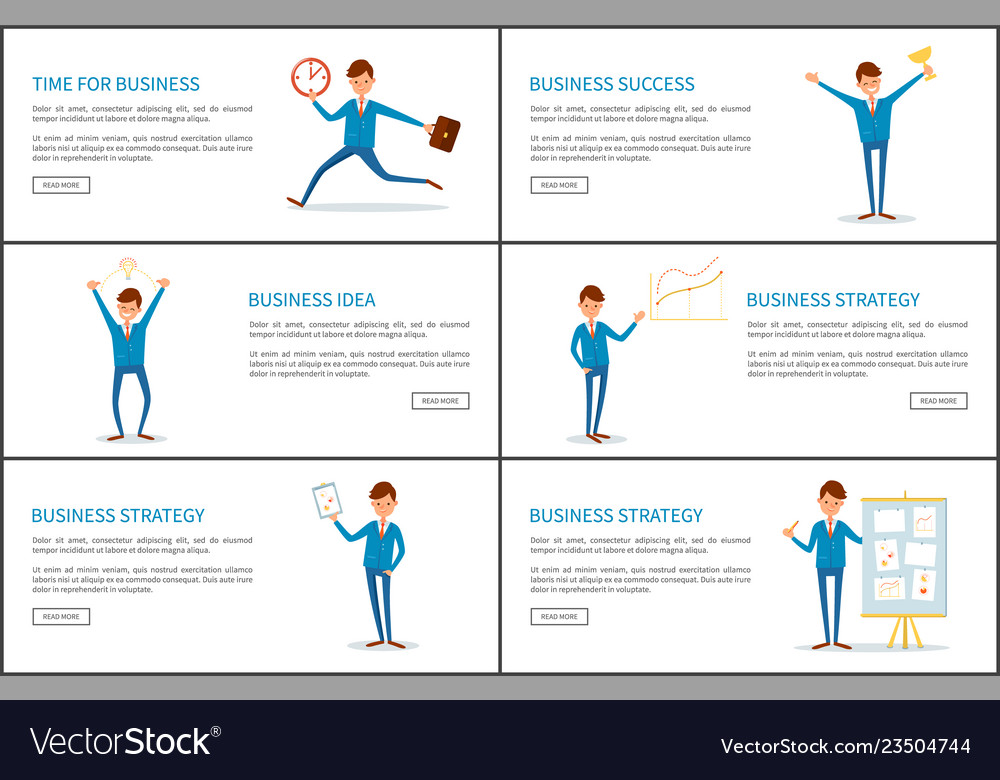 Time for business success strategy posters set