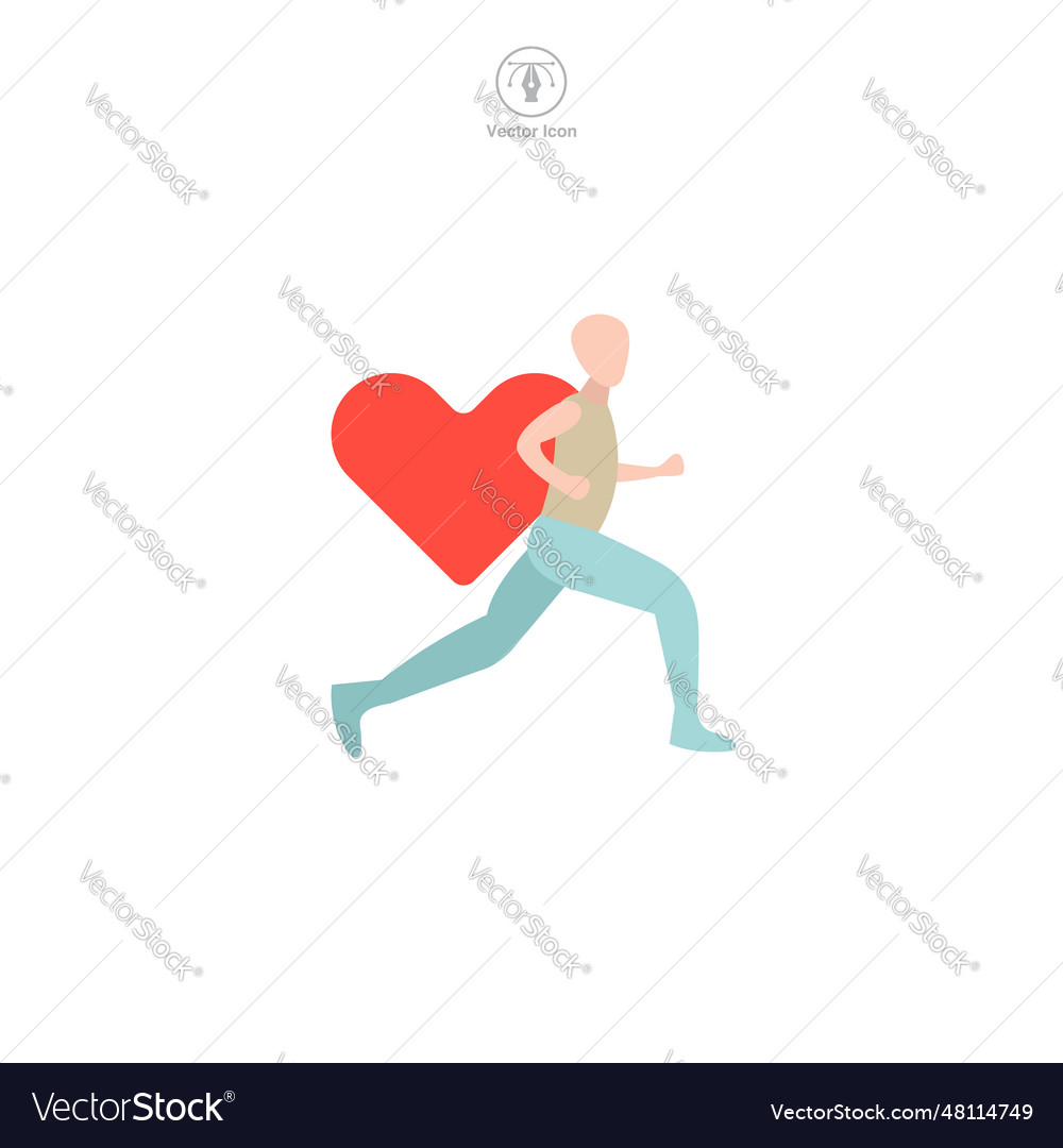 Charity run running person with heart icon symbol