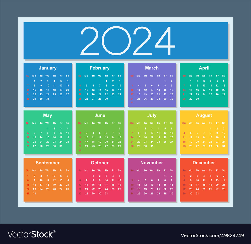 Colorful calendar for 2024 year week starts Vector Image