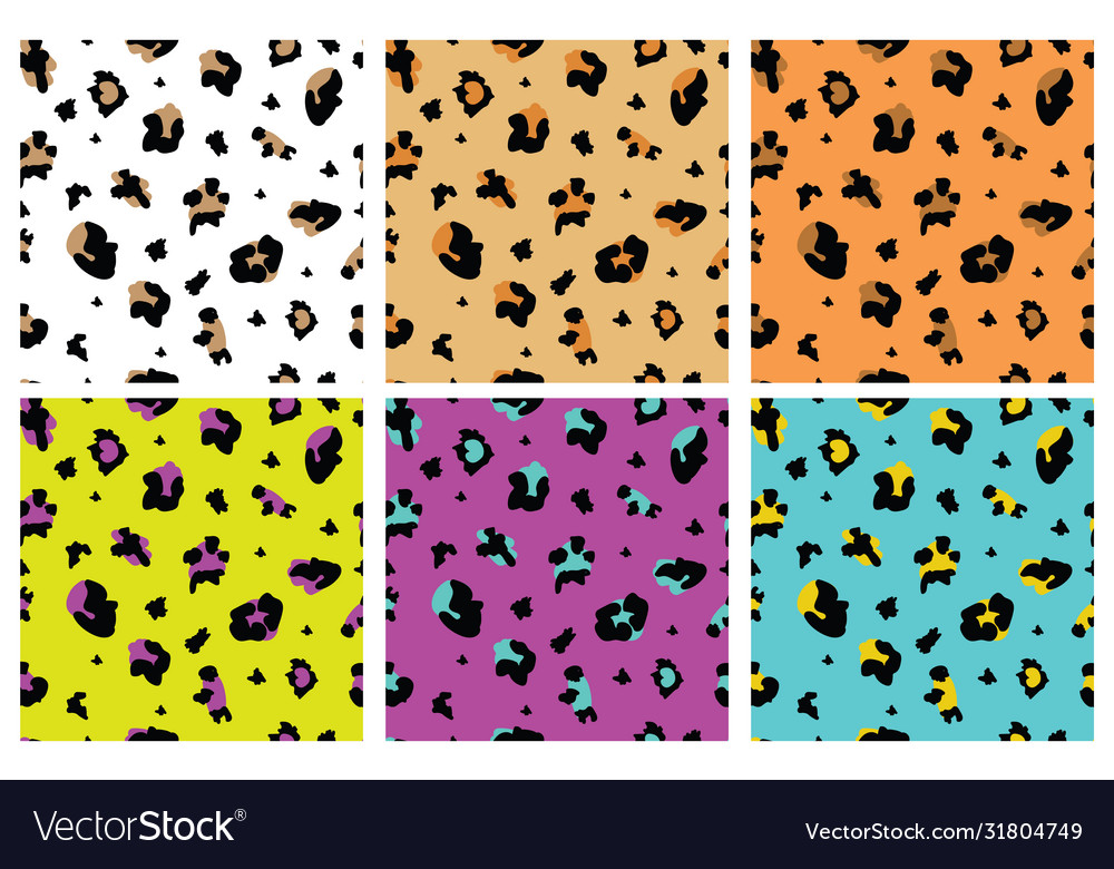 Colorful leopard print seamless pattern set Vector Image