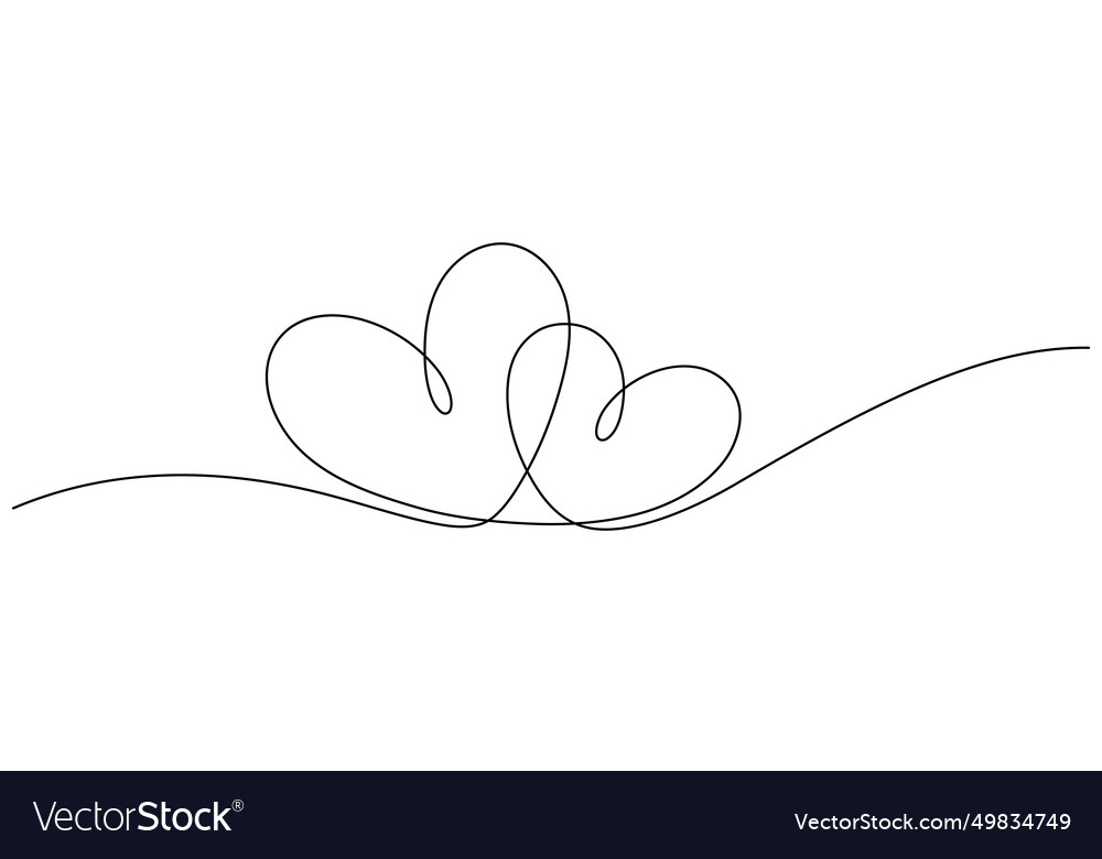 Couple hearts continuous line drawing minimalist Vector Image