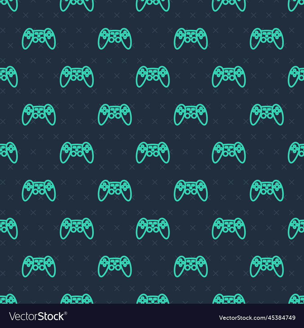 Green line gamepad icon isolated seamless pattern