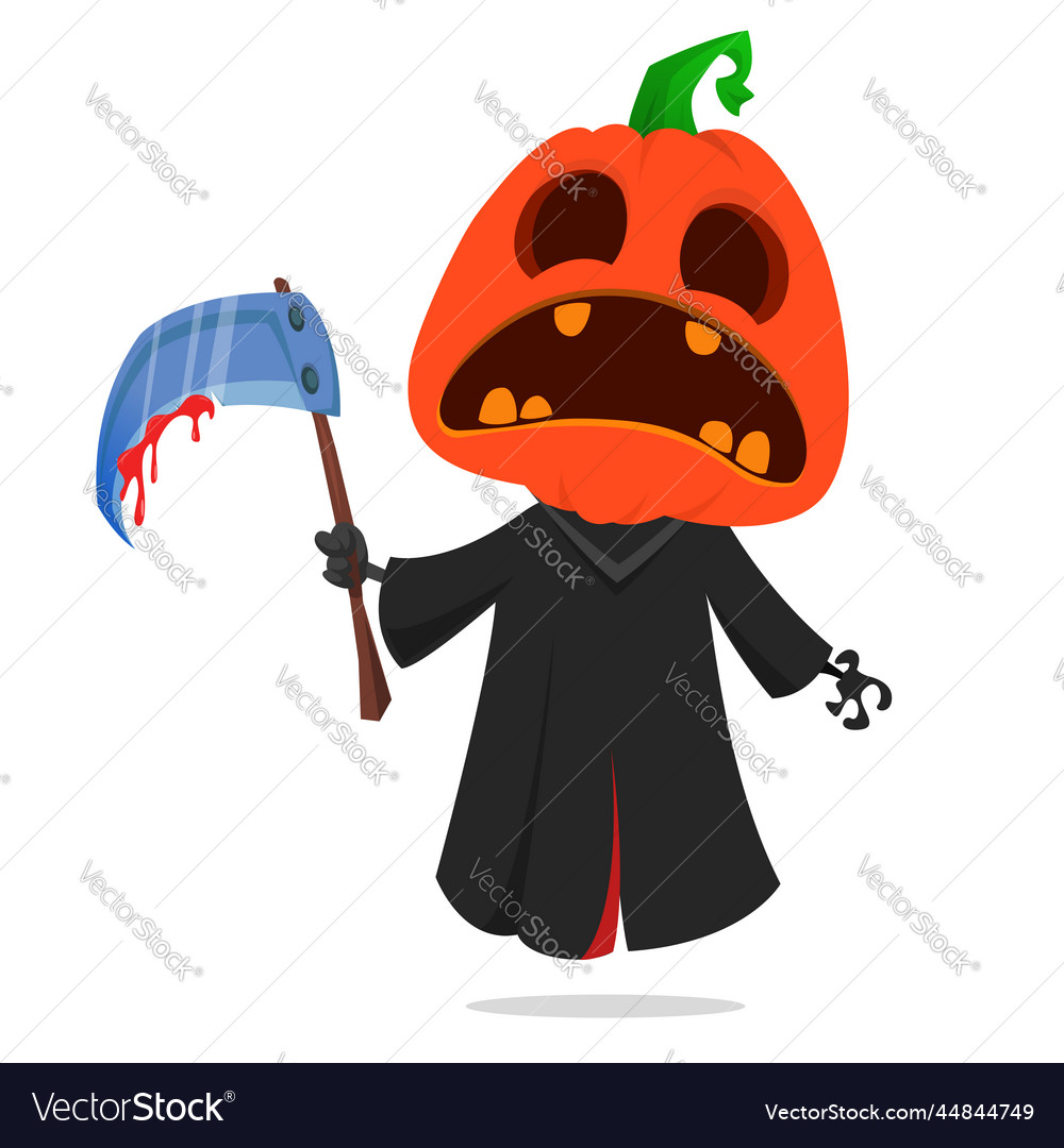 Grim reaper pumpkin head cartoon character