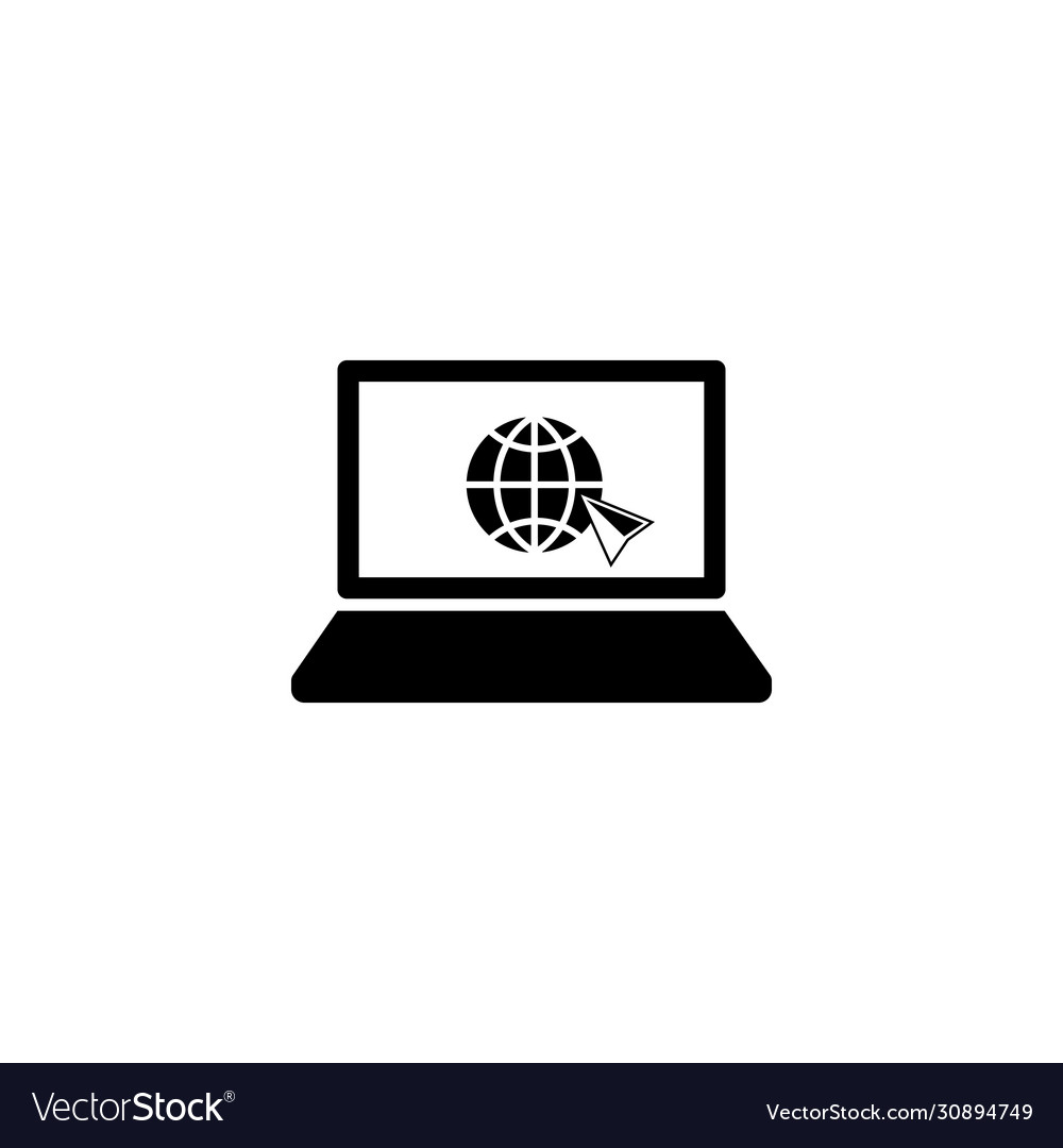 Laptop desktop computer icon with world wide web vector image Laptop desktop computer icon with world wide web