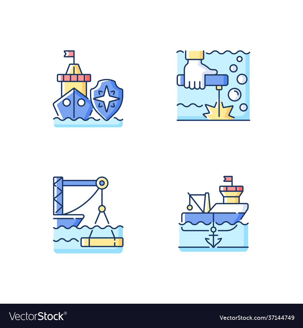 Maritime industry rgb color icons set