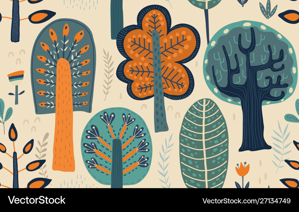 Seamless pattern with hand drawn forest Royalty Free Vector