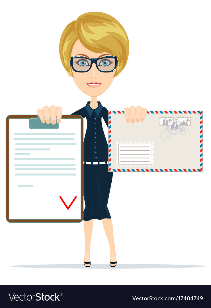 Woman holding a contract agreement and envelope