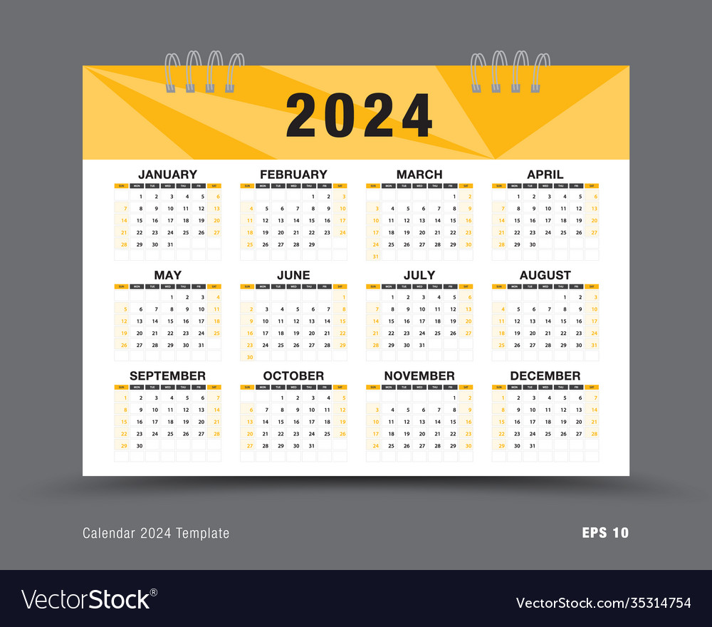 Calendar 2024 template 12 months yearly Royalty Free Vector