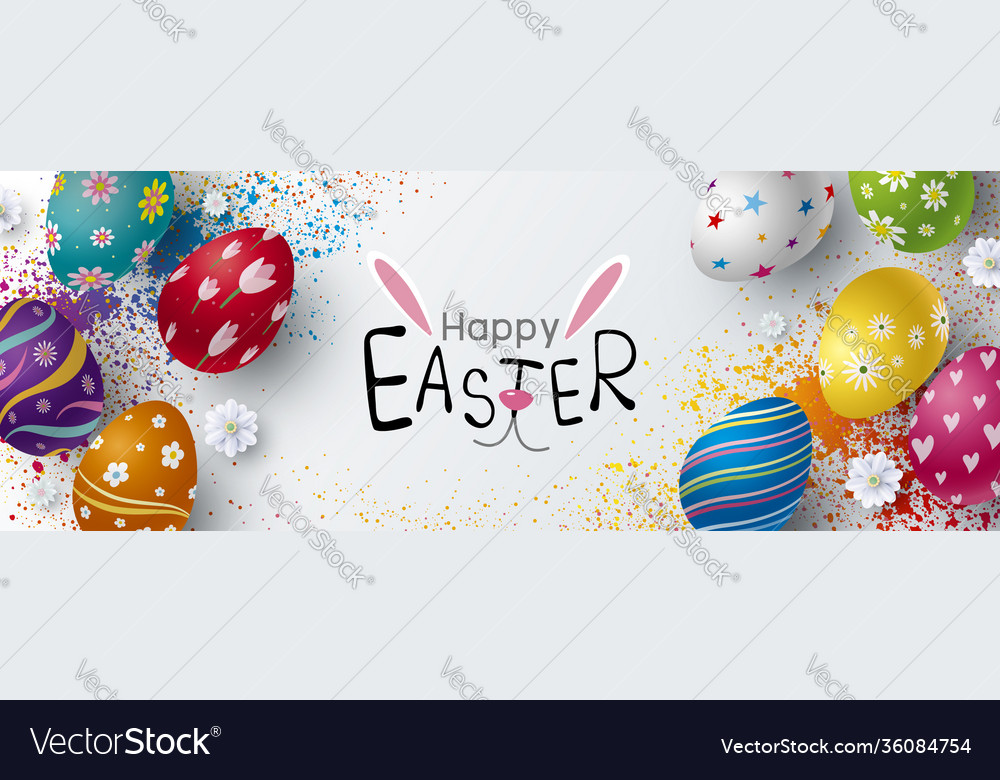 Easter banner design eggs and flowers Royalty Free Vector