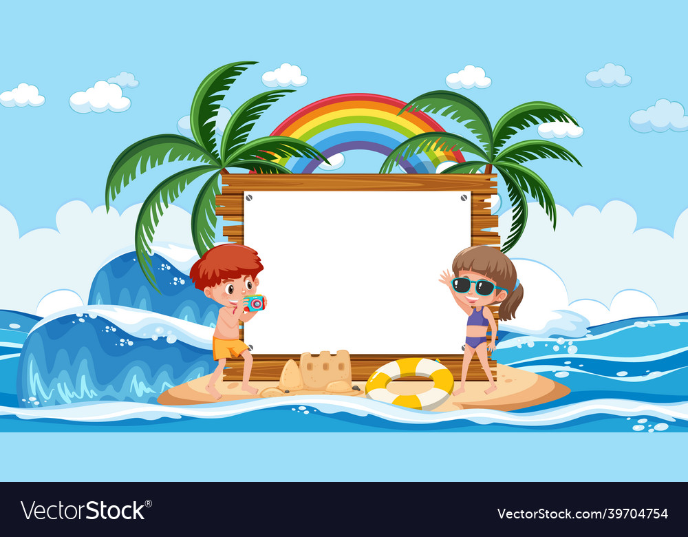 Empty banner template with kids on vacation