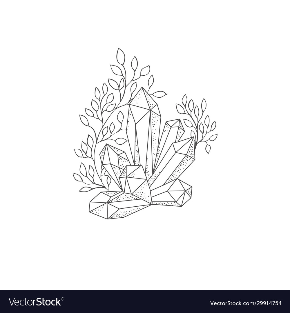 Hand drawn plant branches and crystal greenery