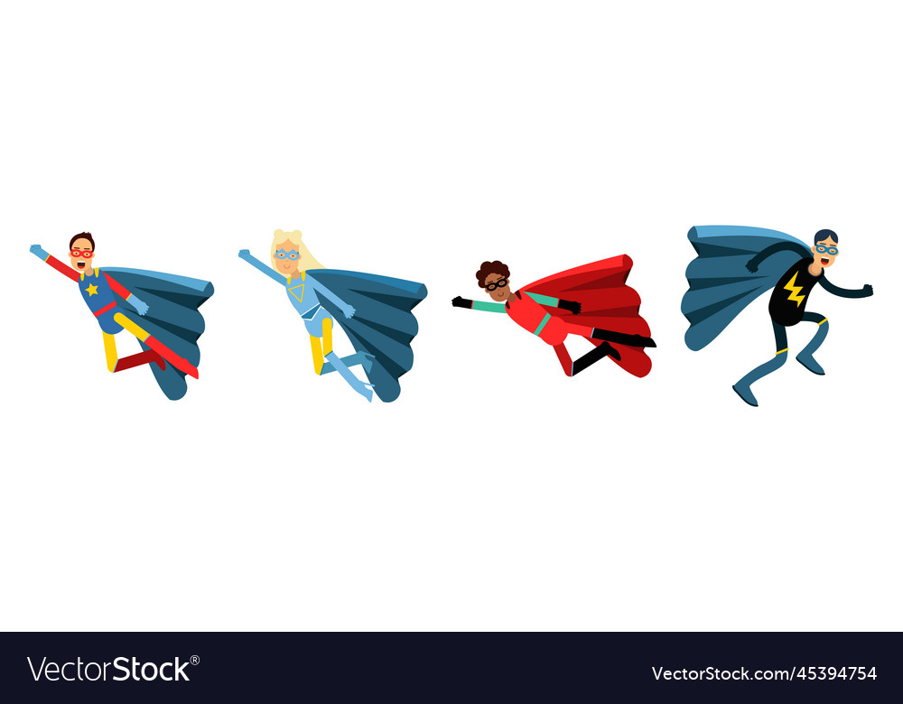 Man and woman superhero wearing cape having super