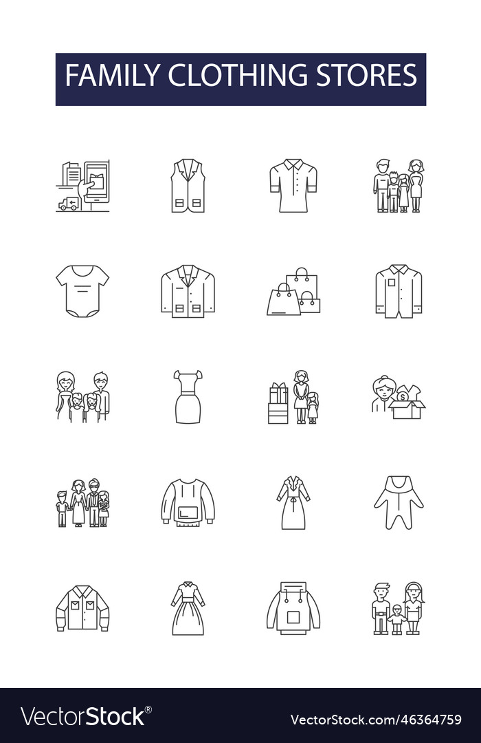 Family clothing stores line icons and signs